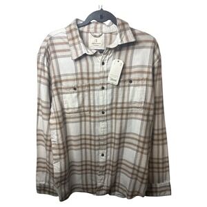Mutual Weave Men's Ivory Plaid Flannel Button Down Shirt Large NWT
